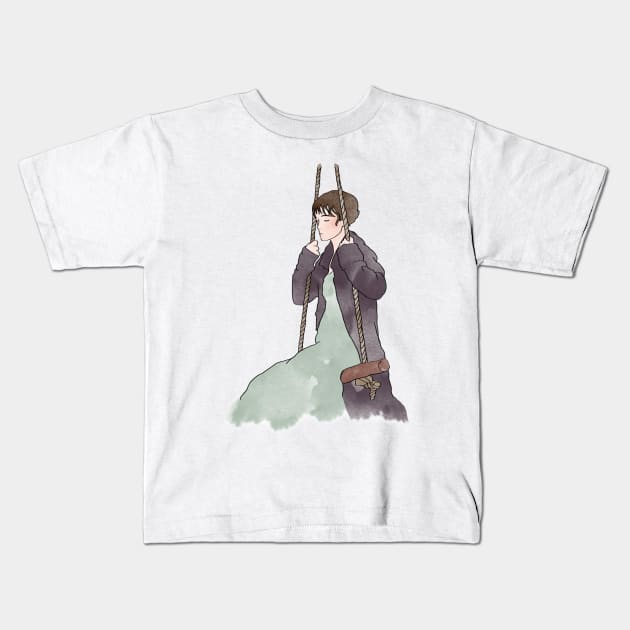 Elizabeth on a solitary swing Kids T-Shirt by artsyreader